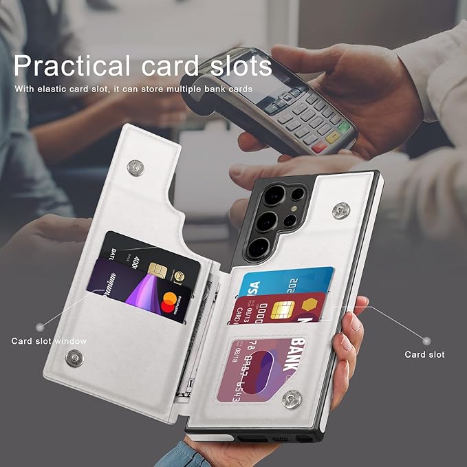 DJDUCK Designed for Samsung Galaxy S25 Ultra Case Wallet with Card Holder, [Magnetic Clasp Cover] [RFID Blocking Leather Protection] Shockproof Women Men Cases for Samsung S25 Ultra Creamy-White