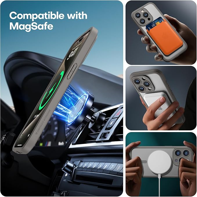 ImpactStrong Magnetic Guard Designed for iPhone 15 Pro Max Case [Camera Protection] [Military Grade Drop Tested] [Compatible with MagSafe] Slim Translucent Matte Phone Case (6.7") - Gray