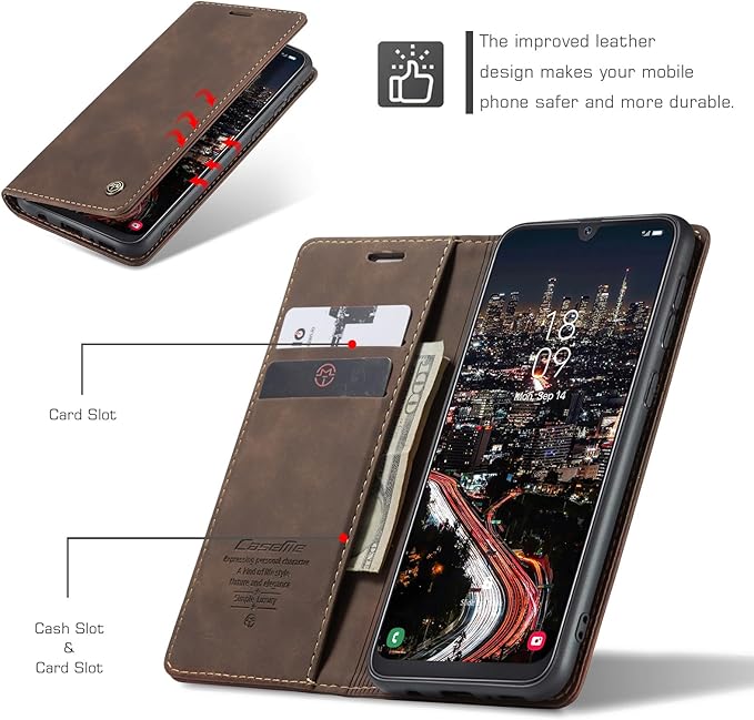 for Samsung Galaxy A40 Case, Flip Wallet Leather Case with Card Holder Magnetic Closure Shockproof Kickstand Protective Phone Cases Cover for Samsung A40,Coffee
