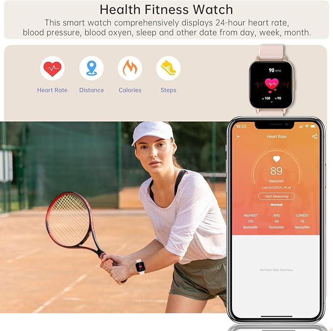 Smart Watch for Women(Answer/Dial Calls) 1.85" HD AI Voice Smartwatch with Fitness Tracker/Step Counter/Heart Rate Sleep Monitor, 120+ Sports Modes, IP68 Waterproof for Android/iOS, Pink/2 Bands