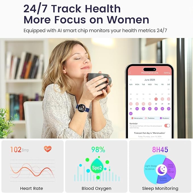 Smart Watch for Men Women Fitness Tracker with 100+ Sport Modes,Activity Trackers for iOS/Android Waterproof/Heart Rate/Sleep/Steps Monitor/Pedometer Monitor Monitor (Silver+Blue)