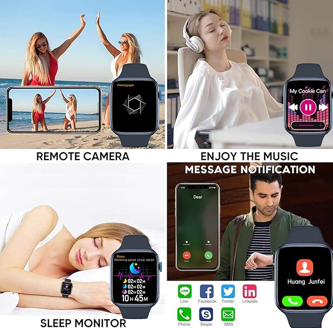 Smart Watch for Android iOS Phones Compatible iPhone Samsung, 2.09'' Fitness Activity Tracker Watch with Bluetooth Call/SMS/Sleep Monitor/Pedometer Smartwatch for Men Women with 2 Bands (Blue)