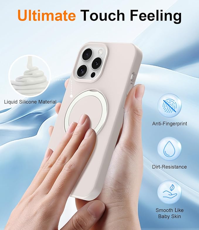 ZHK Liquid Silicone Designed for iPhone 14 pro Case with Magnet Stand, [Precise Camera Lens Protection][Mil-Grade Drop Shockproof][Soft Anti-Scratch Microfiber Lining] Slim Fit Cover, Beige