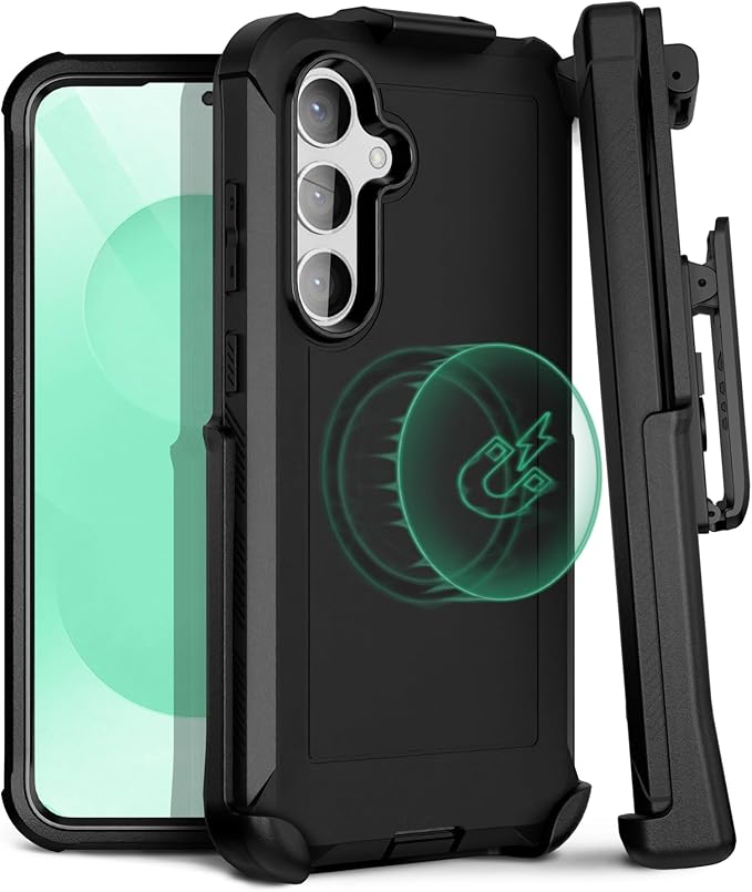 MOTIVE Designed for Samsung Galaxy s25 Plus Case with Belt Clip, Magnetic Case Magsafe Compatible, Heavy Duty and Quad Layer MG-Protection for s25 Plus Holster, 6.7" | Black [Fits s24 Plus]