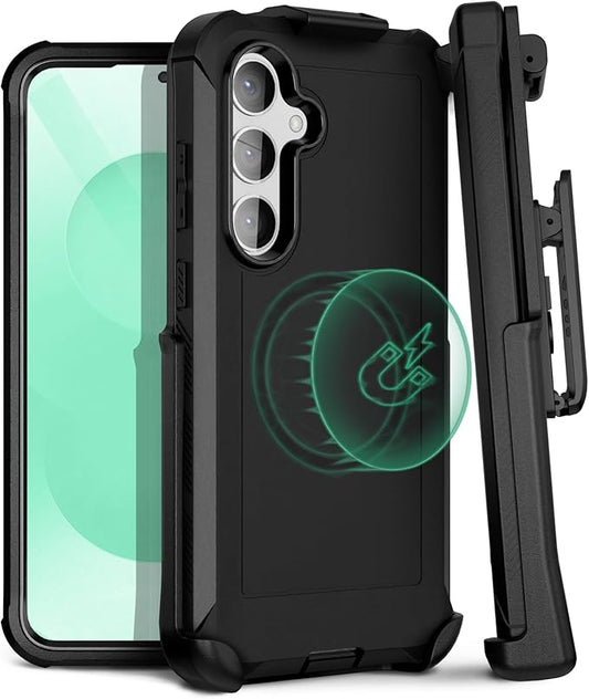 MOTIVE Designed for Samsung Galaxy s25 Plus Case with Belt Clip, Magnetic Case Magsafe Compatible, Heavy Duty and Quad Layer MG-Protection for s25 Plus Holster, 6.7" | Black [Fits s24 Plus]