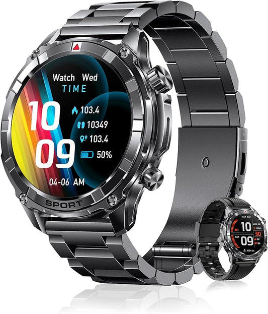 Smart Watches for Men with Bluetooth&Flashlight,1.52" IP68 Waterpro Men's Smart Watch,500mAh 100+ Sport Modes with Heart Rate/Sleep Monitor Fitness Trackers Compatible Android iOS(2 Straps)