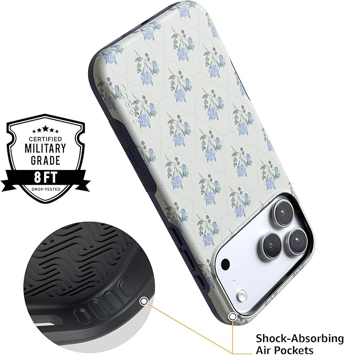 Casely iPhone 17 Pro Case | Vintage Garden | Blue Hydrangea | Compatible with MagSafe | Bold Protective Design