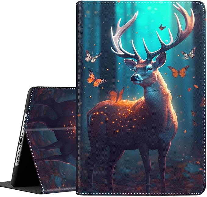Case for Galaxy Tab A9 Plus ， Auto Sleep/Wake Multi-Angle Viewing Slim Folio Stand Cover for Samsung Galaxy Tab A9+/A9 Plus 11 Inch 2023 (SM-X210/X216/X218), Forest Deer and Butterfly