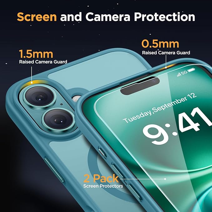 Miracase Magnetic Series for iPhone 16 Plus Case [Compatible with MagSafe] [with 2X Screen Protectors] Military-Grade Protection, Anti-Fingerprint, Slim Phone Case for 16 Plus 6.7 inch - Green