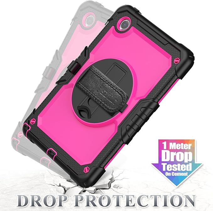 SEYMAC stock Tablet Case for Lenovo Tab M11 (TB-330FU/TB-330XU) 11 inch Drop-Proof Protection Cover with 360° Rotate Stand & Strap [Pen Holder] & Screen Protector/K11/Xiaoxin Pad 2024, Rose+Black