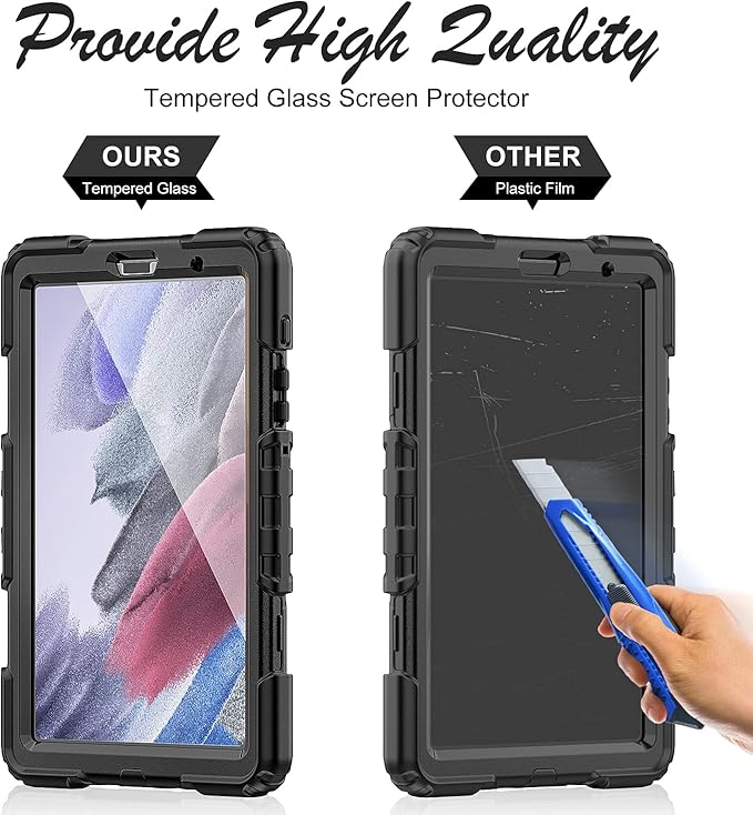 Case for Samsung Galaxy Tab A7 Lite 8.7-inch Tablet Case 2021 [with Tempered Glass Screen Protector], Rotatable Kickstand, S Pen Holder, Hand/Shoulder Strap (Black)