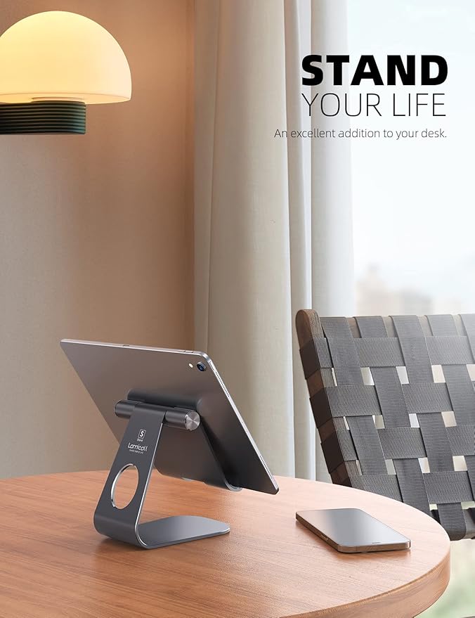 Lamicall Tablet Stand Adjustable, Tablet Stand : Desktop Stand Holder Dock Suitable to New iPad 2017 Pro 9.7, 10.5, Air Mini 2 3 4, Kindle, Nexus, Accessories, Tab, E-Reader, (4-13 inch) - Gray