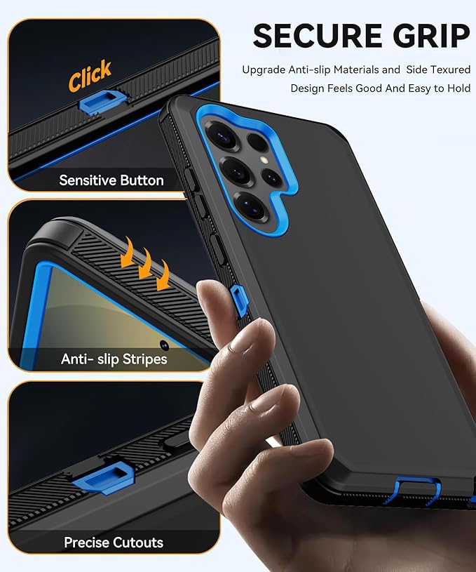 for Samsung Galaxy S25 Ultra Case, Full Body Rugged Military Drop Protection Bumper Heavy Duty Shockproof Anti-Scratch Protective Cover Phone Case for Galaxy S25 Ultra 5G (Black & Blue)
