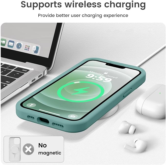 Vooii Compatible with iPhone 12 Case/iPhone 12 Pro Case, Liquid Silicone Upgrade [Soft Anti-Scratch Microfiber Lining] [Shockproof Drop Protection] Phone Case 6.1 inch - Pine Green