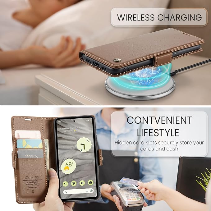 for Google Pixel 7A Case, Premium PU Leather Wallet Case Flip Cover with [RFID Blocking][Card Holder][Stand Function] Shockproof Protective for Google 7A, Brown