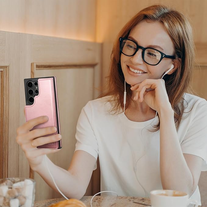 DJDUCK Designed for Samsung Galaxy S25 Ultra Case Wallet with Card Holder, [Magnetic Clasp Cover] [RFID Blocking Leather Protection] Shockproof Women Men Cases for Samsung S25 Ultra Rose Gold