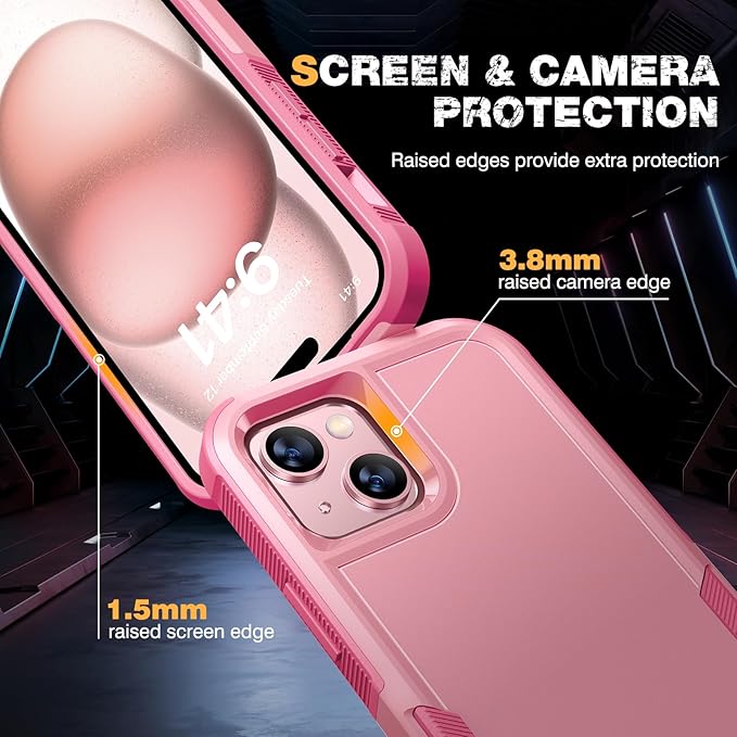 Diaclara Designed for iPhone15 Case, [with Privacy Screen Protector] [Anti Spy] [Military Grade Drop Protection] Heavy Duty Full-Body Shockproof Phone Case, Pink