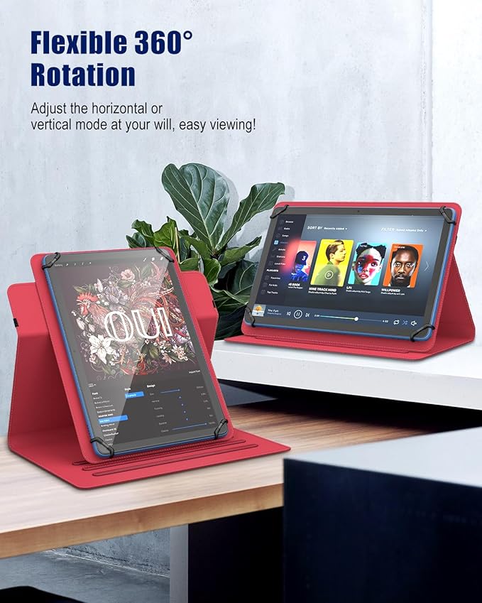 TiMOVO Universal Case for 9-11 Inch Tablet, 360 Degree Rotating Stand Protective Cover with Pen Pocket for 9 10 10.1 Inch Android Touchscreen Tablet, Vintage Red