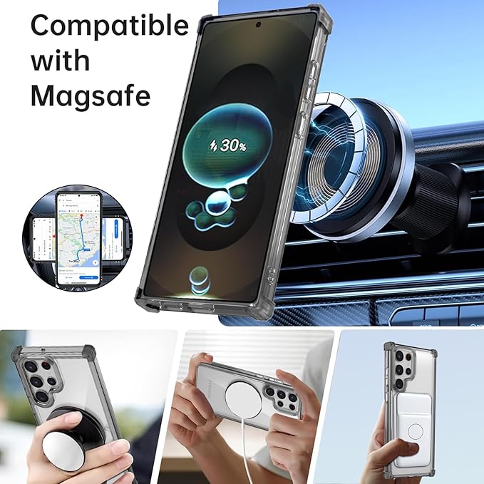 for Samsung Galaxy S25 Ultra Case Compatible with MagSafe Magnetic,with Screen Protector,with Kickstand Ring Military Grade Drop Heavy Duty Protection Shockproof for S25 Ultra Phone Case Black