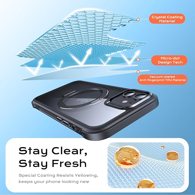 Anqrp O-Ring Magnetic Kickstand Clear Case for iPhone 12/12 Pro, Compatible with Mag-Safe, Military-Grade Reinforced 4-Corners Anti-Yellowing Transparent Phone Case Cover for iPhone 12/12 Pro, Black