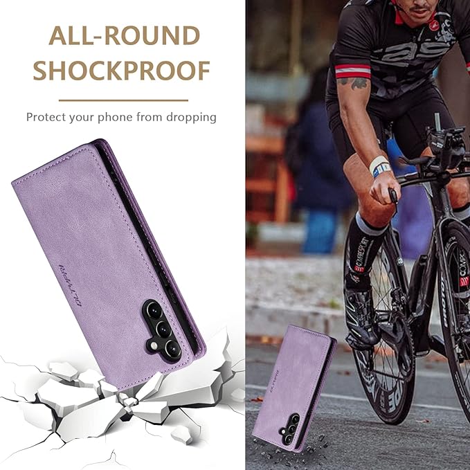 QLTYPRI Wallet Case for Samsung Galaxy S24, Vintage Folio PU Leather Purse Case with Card Slots Magnetic Closure Kickstand Flip Crashproof Phone Cover for Samsumg Galaxy S24 - Purple