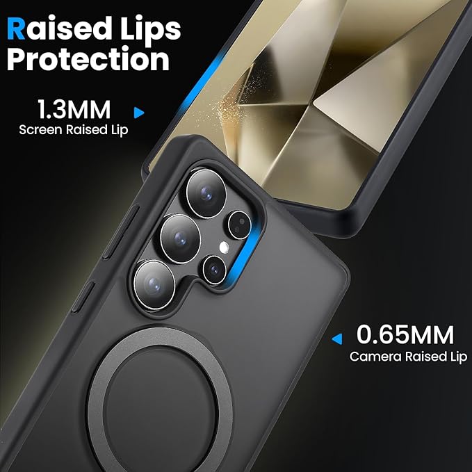 360° Rotatable Stand for Samsung Galaxy S25 Ultra Case Magnetic with Screen Protector X1 & Camera Lens Protector*1, Compatible with MagSafe, 16FT Mil-Grade Shockproof for S25 Ultra Case 6.9", Black