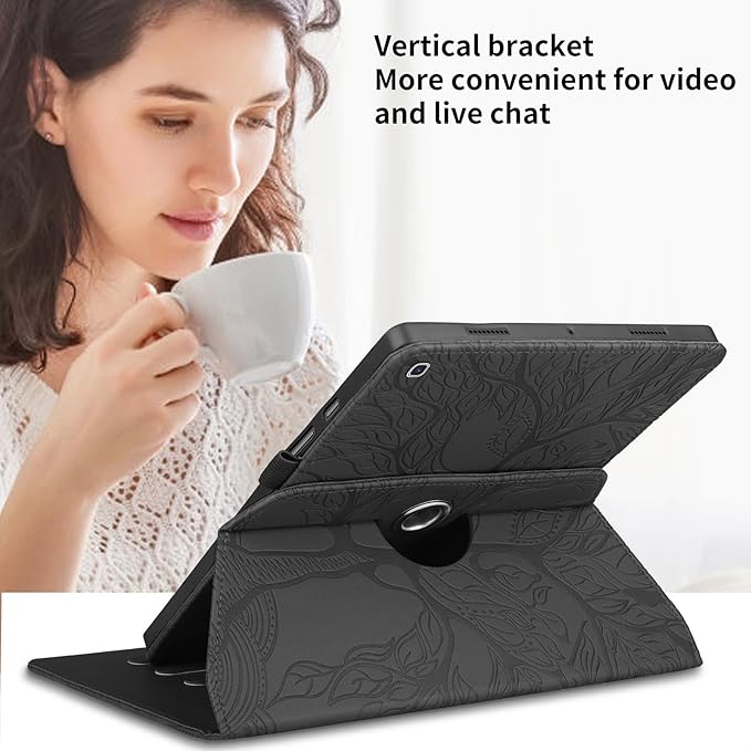 Rotating Case for Samsung Galaxy Tab A7 10.4'' 2022/2020 PU Leather Protective Cover Lightweight Flip Stand with Card Holder for Galaxy Tablet Model T500/T503/T505/T507-Black