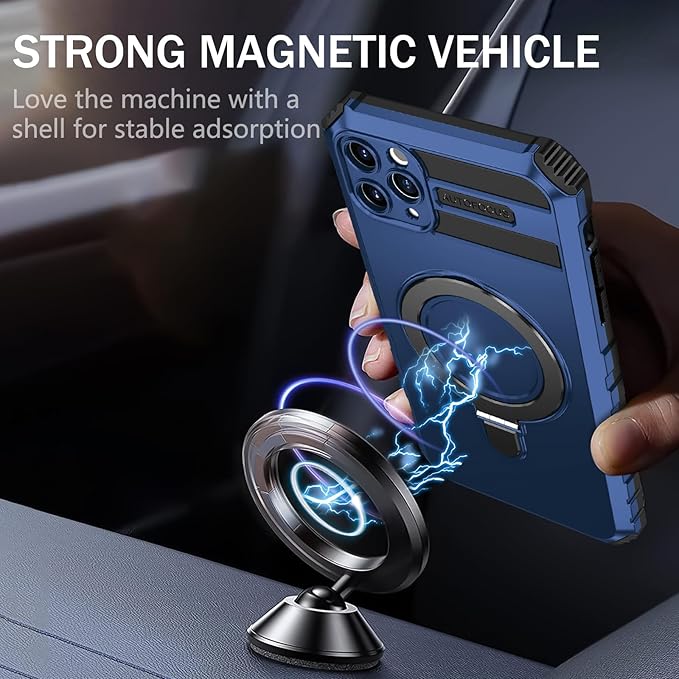 for iPhone 11 Pro Max Case Magnetic Compatible with MagSafe Wireless Charging,with 2 Screen Protectors,with Kickstand Shockproof Shock-Absorbent Heavy Duty Protection Scratch Resistant Blue