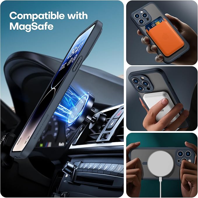 ImpactStrong Magnetic Guard Designed for iPhone 14 Pro Case [Camera Protection] [Military Grade Drop Tested] [Compatible with MagSafe] Slim Translucent Matte Phone Case (6.1") - Navy Blue