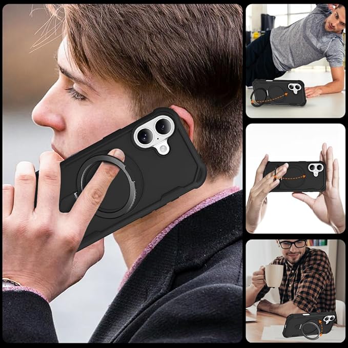 Designed for iPhone 17 Case with Magnetic Stand [Military Drop Protection][Compatible with Magnet] Shockproof 17 Phone Case with Ring Holder, Black