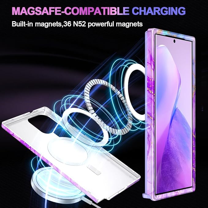 Casetego for Galaxy S23 Ultra Case,Compatible with MagSafe,[Military Grade Drop Test] Full Body Protection Slim Shockproof Rugged Marble Women Case for Samsung Galaxy S23 Ultra 6.8 inch,Bright Purple