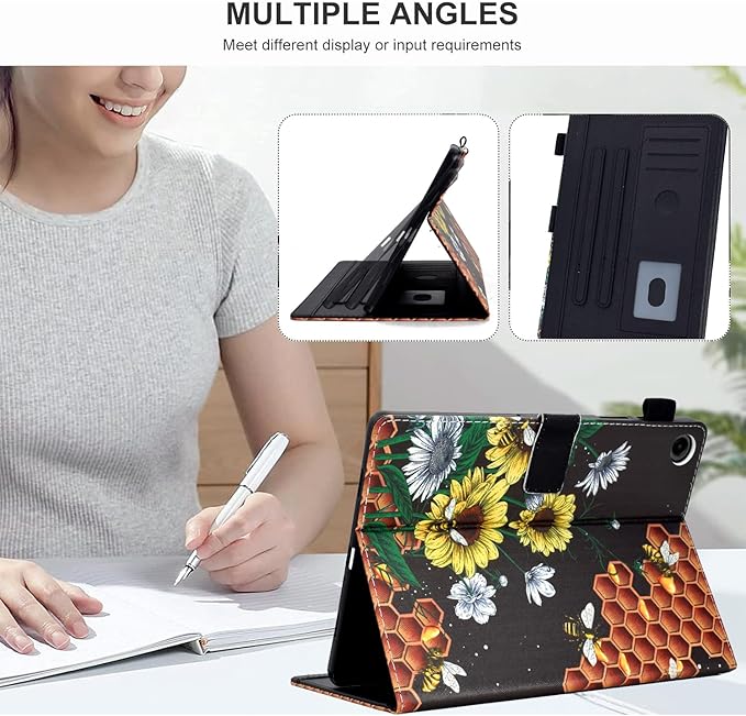 Case for Galaxy Tab A9+/A9 Plus 11 Inch 2024 (SM-X210/X216/X218), Funut PU Leather Folio Cover Multi-Angle Stand with Auto Wake/Sleep Case for Samsung Galaxy Tab A9 Plus/A9+ Tablet, Flower Beehive
