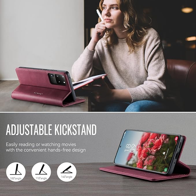 Wallet Case for Samsung Galaxy S20 Ultra Leather Wallet Flip Cover with Card Holder, Kickstand, Magnetic Closure, RFID Blocking TPU Shockproof Phone Case Compatible with S20 Ultra, Red