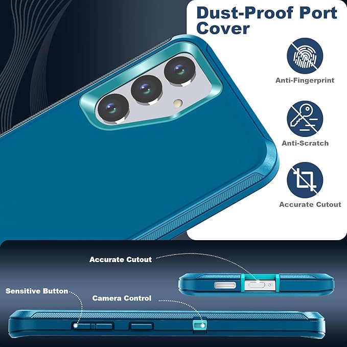 Designed for Samsung Galaxy S24 Plus/S25 Plus Case [with Privacy Screen Protector] 3-Layer Full Body Protection Rugged Shockproof Heavy Duty Phone Case Cover, Turquoise