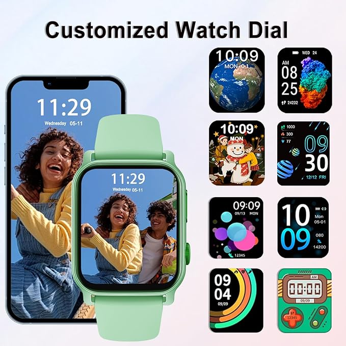 QTLLBT 8-Language Translation smartwatch Bluetooth Call (Answer/Make Call) Flashlight 300MAH Fitness Tracker IP68 Waterproof 100 Sports Heart Rate Monitor for Android iPhone Women smartwatch (Green)