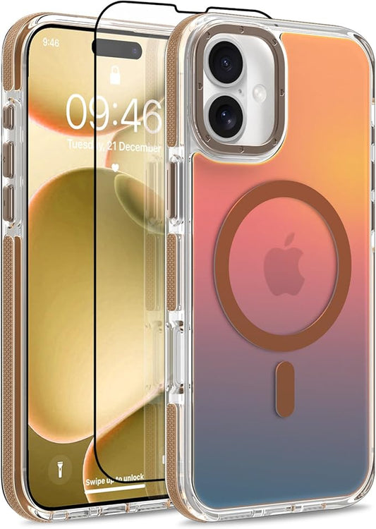 MOWIME Magnetic Case for iPhone 17 [Compatible with Magsafe] [Cute Fashion Fluorescent Design] [1 Screen Protector] Slim Translucent Matte Case for iPhone 17 6.3" 2025, Desert