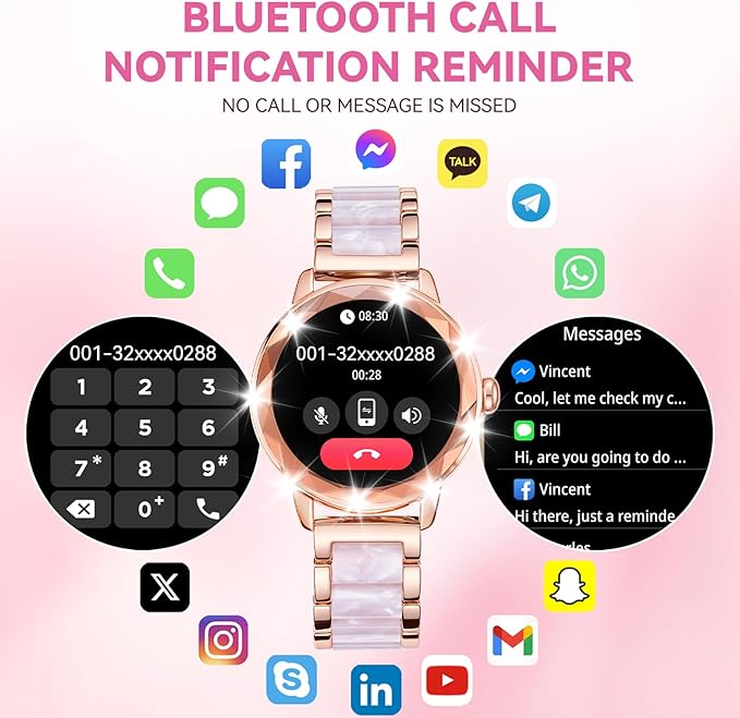 Smart Watch for Women with Make/Answer Call, 1.2" Adjustable Fitness Watch with Heart Rate Sleep Monitor Female Cycle and 100+ Sports Modes for iOS Android