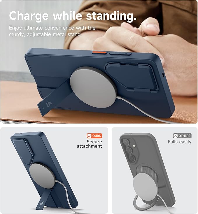 SURITCH for Samsung Galaxy S25 Ultra Phone Case, Magnetic Protective Cover with Camera Cover & Adjustable Metal Kickstand for Galaxy S25 Ultra (2025)-Dark Blue