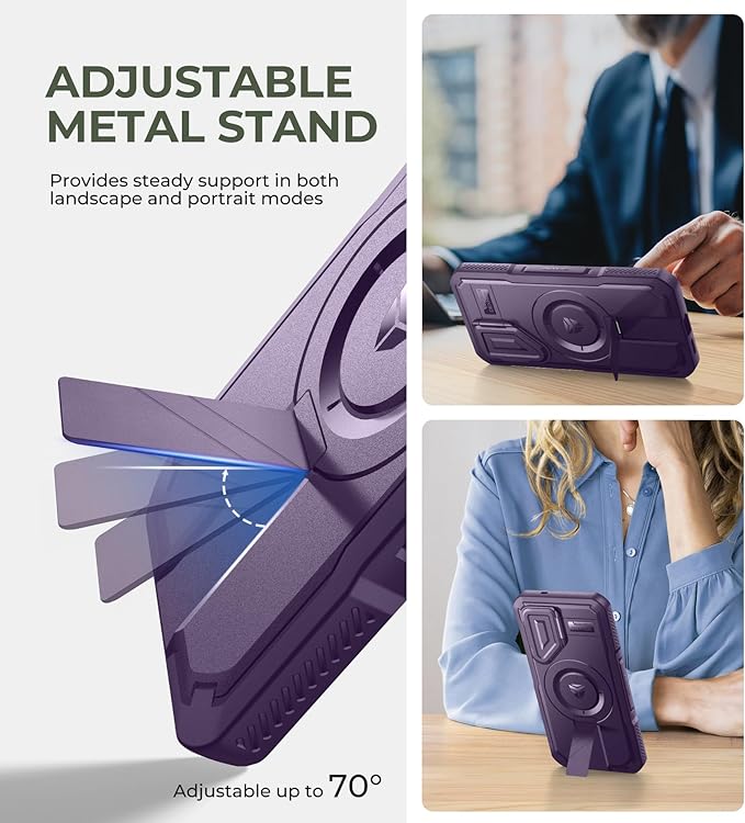 Dexnor for Samsung Galaxy S25 Case with Camera Cover & Adjustable Kickstand & Built-in Screen Protector, Magnetic Rugged Shockproof Bumper Cases Heavy-Duty Protective Cover (2025),Phantom Purple