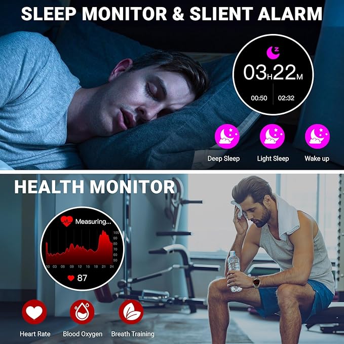 Smart Watch for Men Bluetooth Answer/Make Call, 1.43" AMOLED Display Luxury Smartwatch, Fitness Tracker with 100+ Sport Modes, Heart Rate/Sleep Monitor for iOS Android, 2 Watch Bands (Black)