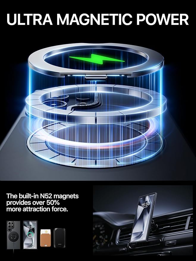 QTlier Phone case for Galaxy S24 Ultra- 360 Rotatable Magnetic Ring Stand, Military-Grade Protection, Raised Camera Frame Black