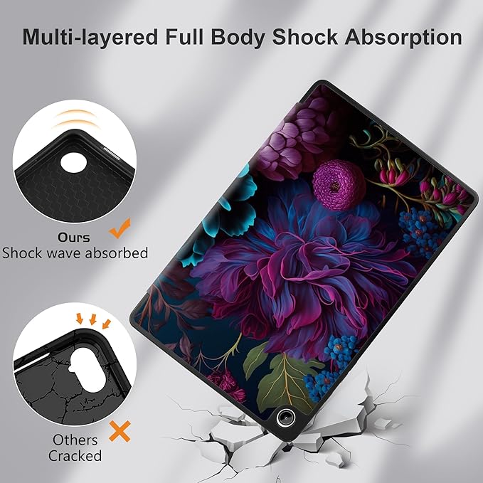MEEgoodo Case for Samsung Galaxy Tab A9 Plus 11 inch Cover 2024 2023 with S Pen Holder, A9+ Smart Tablet Cases with Trifold Stand+Soft TPU Back Shell+Smart Auto Wake/Sleep, Beautiful Fantasy Flower