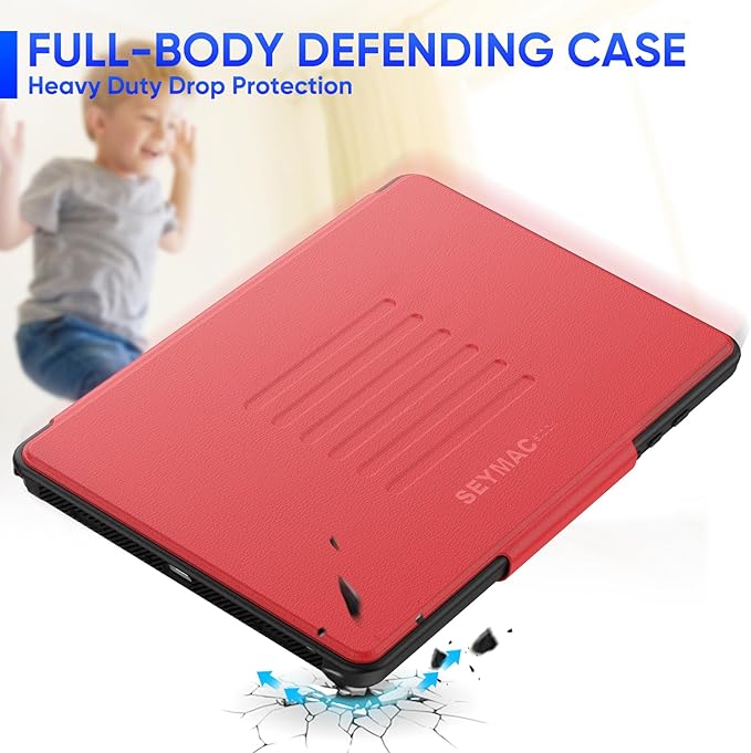 SEYMAC stock Case for Samsung Galaxy Tab A9+ Plus 11'', Auto Sleep/Wake Case with Magnetic Multi-Angles Stand, Card Slot for Galaxy Tab A9+/ A9 Plus 11'' SM-X210/X216/X218, (Red)