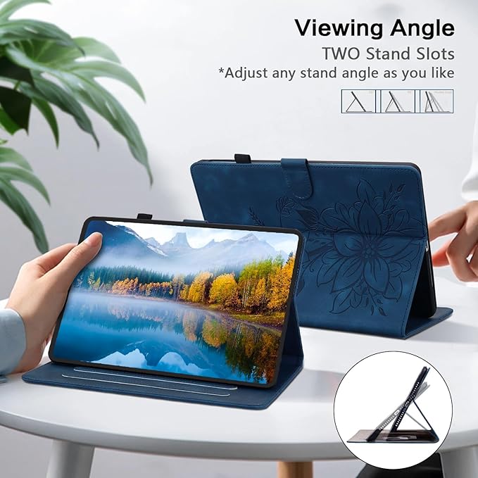 Premium PU Leather Case with Pen Holder for Samsung Galaxy Tab A9 8.7 Inch SM-X110/X115/X117, Magnetic Clasp Stand, Blue