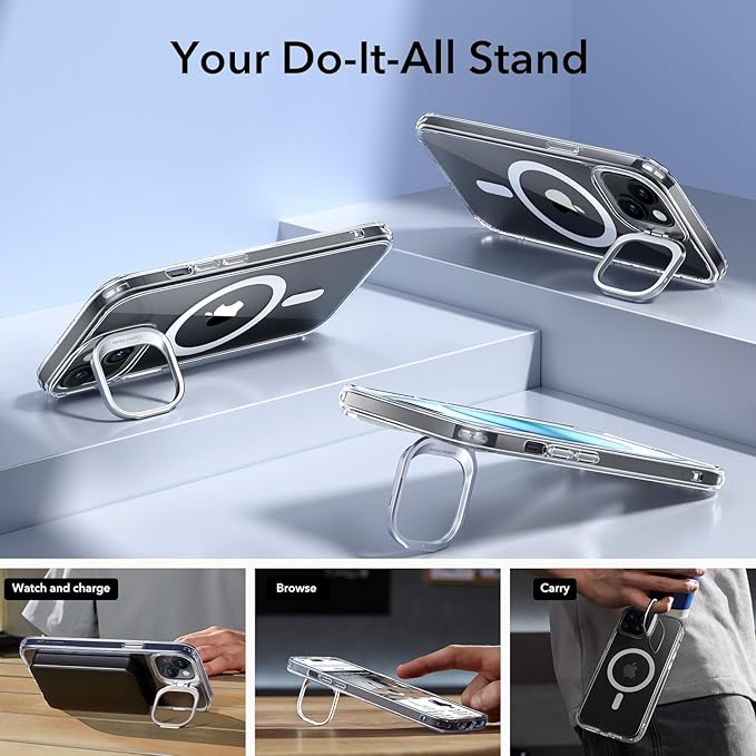 ESR for iPhone 15 Case, Compatible with MagSafe, Built-in Stash Stand Clear Phone Case for iPhone 15, Military-Grade Protection, Magnetic Phone Case, Scratch-Resistant Back Cover,Classic Series,Clear