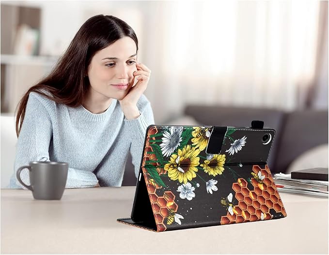 Case for Galaxy Tab A9+/A9 Plus 11 Inch 2024 (SM-X210/X216/X218), Funut PU Leather Folio Cover Multi-Angle Stand with Auto Wake/Sleep Case for Samsung Galaxy Tab A9 Plus/A9+ Tablet, Flower Beehive