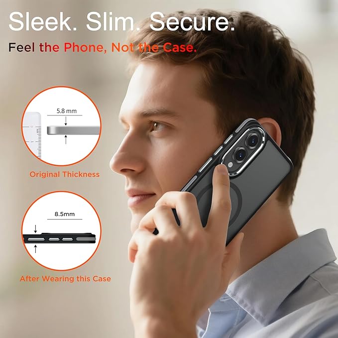 Case for Samsung Galaxy S25 Edge, Matte Translucent Magnetic Cover [Compatible with Magsafe] [Anti-Slip Grip], Military Grade Shockproof Hybrid Color Galaxy S25 Edge Phone Case (Black/Grey)