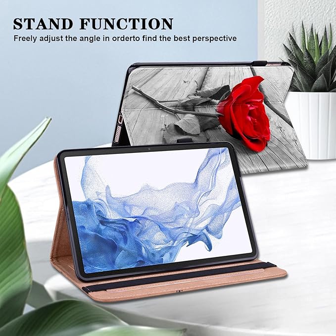 Case for Lenovo Tab M10 (3rd Gen) 10.1" 2022 - PU Leather Folio Flip Stand Smart Case with Card Slots Elastic Band for Tab M10 10.1" Tablet - One Rose