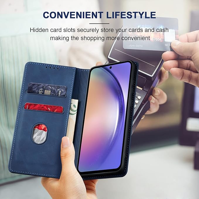 Jasonyu Flip Wallet Case for Samsung Galaxy A54 5G,Leather Magnetic Folio Cover with Card Holder,Kickstand - TPU Shockproof Durable Protective Phone Case,Blue