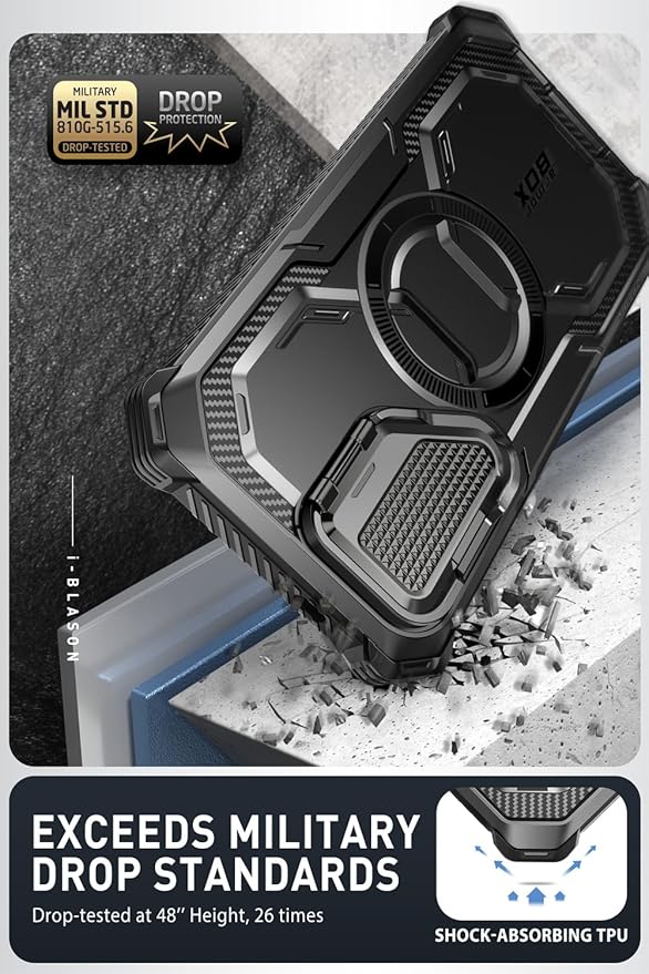 i-Blason for Samsung Galaxy S24 Case with Camera Cover Stand, [Compatible with MagSafe] [Built-in Screen Protector], Anti-Fall Magnetic Phone Case for Samsung Galaxy S24 6.2", Black